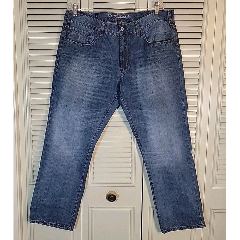 US Polo Assn Jeans Mens 39x30½ Blue Denim Straight Leg Retro 100% Cotton Rigid